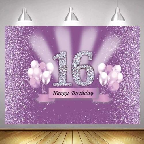 Sweet 15 16 18th Birthday Glitter Diamonds Photography Background Balloons Decoration Cake Table Wall Poster Backdrops Vinyl