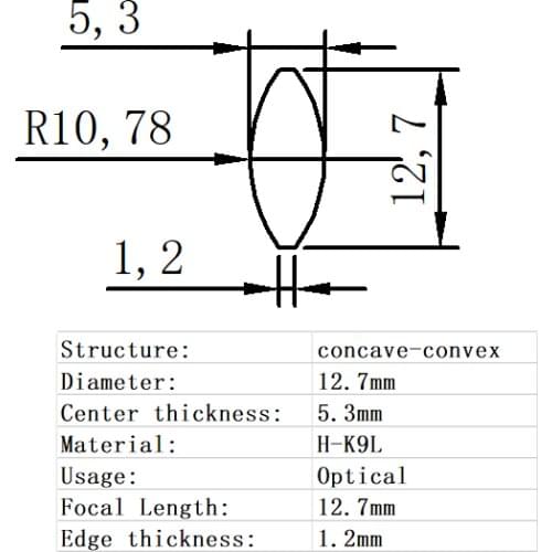 Concave Convex Lens Diameter 12.7mm Focal Length 12.7mm H-K9L Glass Lens Optical Glass Optical Lens
