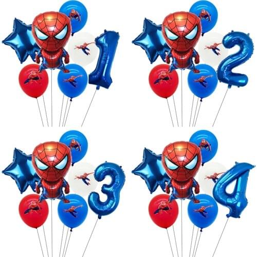 Spider Cartoon man Foil Balloons 1 2 3 4 5 6 7 8 9st Super Hero Birthday Party Decorations Number Balloon Star Kids Toys
