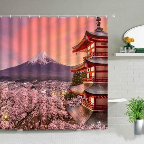 Landscape Theme Mount Fuji Printed Pattern Shower Curtain Bathroom Curtain Decorative Fabric Shower Curtain