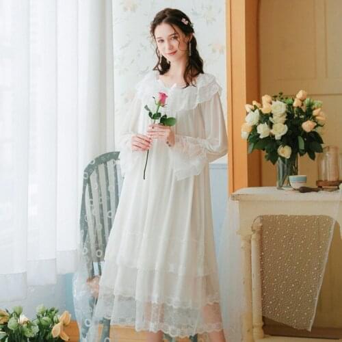 Long Sleeve Nightdress Lady Spring Summer Palace Princess Modal Mesh Long Nightdress Sweet Loose Large Size Home Clothes Autumn