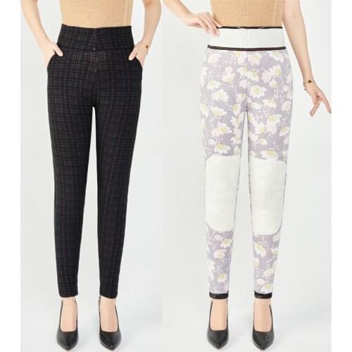 Atumn Winter Womens Pants for Mom Elastic Waist Casual Thick Warm High Quality Long Trousers Women Plaid Skinny Pencil Pants