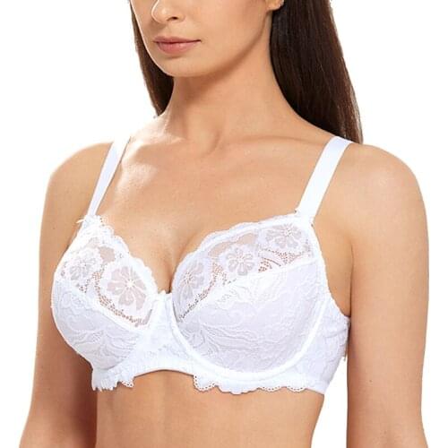 Plus Size Womens Minimizer Bra Full Coverage Non-Padded Underwire Lace Floral Embroidery Lingerie For Female 40 42 44 D E F G H