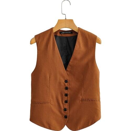 Women 2021 Fashion Solid Color Single-Breasted Suit V-Neck Sleeveless All-Match Thin Waistcoat Vest Streetwear
