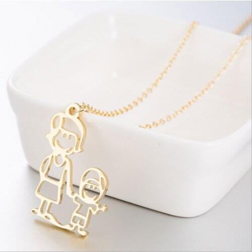 1pc Mom And Baby Stainless Steel Pendant Necklace Family Love Charms Necklaces For Women Men Kids Jewelry Gift
