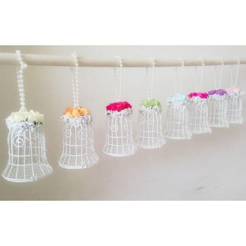 200pcs White Bird Cage Wedding Gift Box Favors Metal Birdcage Flower Top With Pearl Chain for party Christmas