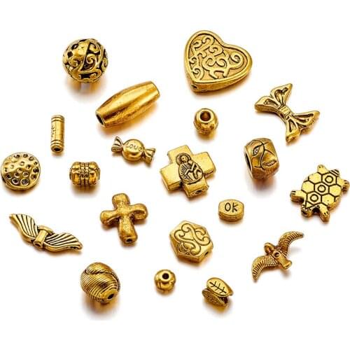 500g Tibetan Styles Alloy Beads Antique Golden Star Tube Mix Shape For Necklace Bracelet Jewelry Making Beads Hole: 1~5mm