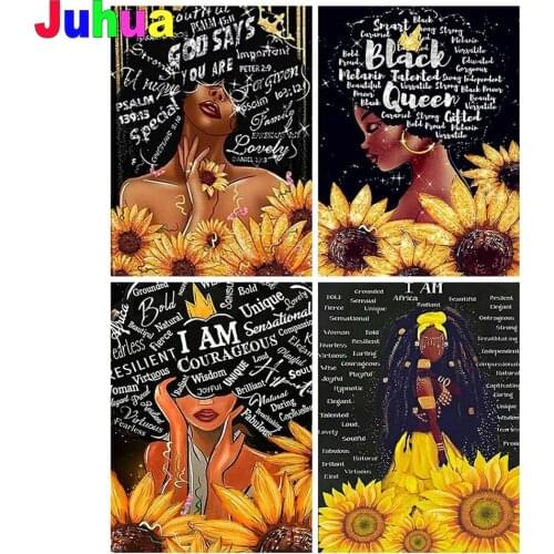 African woman diy diamond painting full drill Flower Flower Sunflower Portrait diamond embroidery mosaic stitch home decor