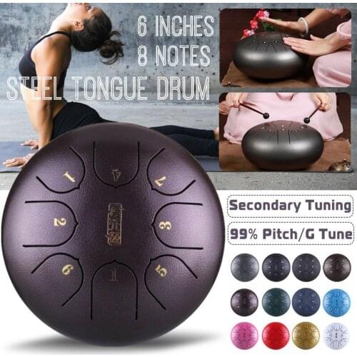 6" Tongue Drum G Tune Steel Tongue Drum 8 Tune Hand Pan Drum Tank With Drumsticks Carry Bag Percussion Instruments Accessories