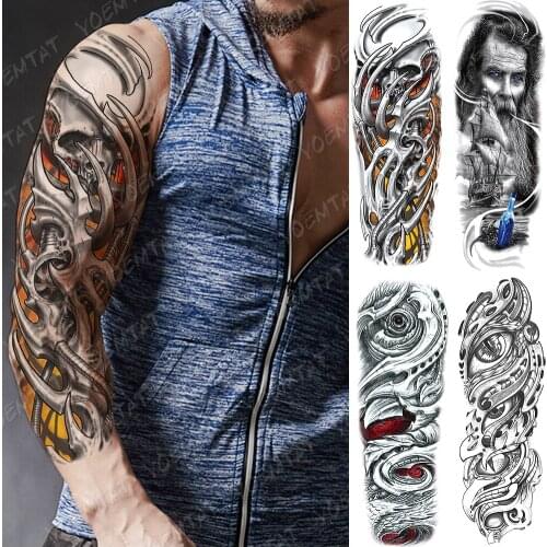 Large Arm Sleeve Tattoo Machinery Gear Skull Waterproof Temporary Tatto Sticker Sailing Body Art Full Fake Tatoo Women Men