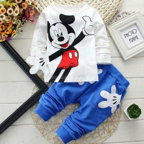 Cartoon Disney Childrens Suit Spring and Autumn Boys and Girls 0-2 Years Old Childrens Suit Striped Childrens Clothing 2PCS