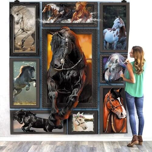 Horse 3d printed fleece blanket for Beds Hiking Picnic Thick Quilt Fashionable Bedspread Sherpa Throw Blanket Drop shipping