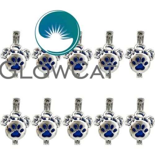 GLOWCAT 10x K694 Letter Dog Claw Print Beads Cage Jewelry Making Perfume Essential Oil Diffuser Pearl Cage Locket Pendant