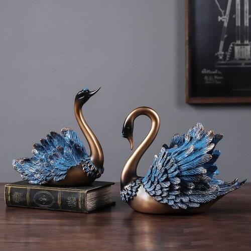 Homelily Swan Figurine Creative Resin Ornaments Modern Home Decoration Accessories Bedroom Living Room Crafts New House Gift
