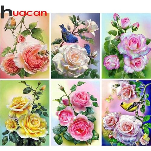 Huacan 5D Diamond Painting Flower Full Square Drill Diamond Embroidery Mosaic Rose Home Decorative Gift