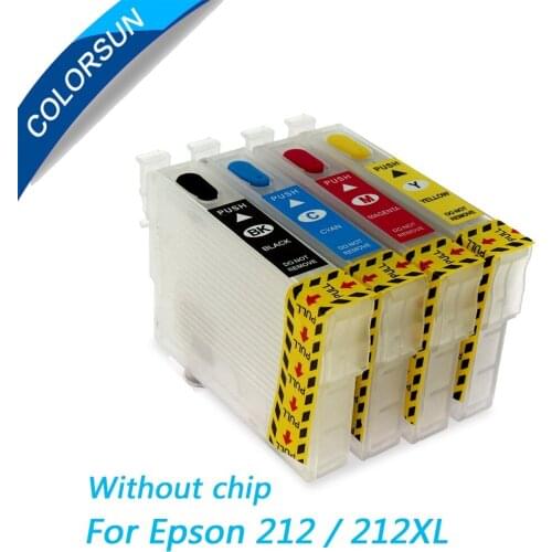 Colorsun Refillable 212 212XL Ink Cartridge For Epson Expression Home XP-4100 XP-4105 WorkForce WF-2830 WF-2850 Printer No Chip