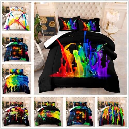 Colorful Rainbow Bedding Set 3D Print Oil Painting Duvet Cover Set Home Custom Cartoon Bed Quilt Cover For Bedroom Bed Cover Set