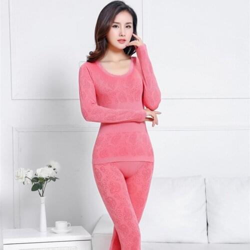 Thermal Underwear Set Lace Woman Winter Clothing Warm Suit Long Sleeve Top Warm Pants Leggings Thermo Underwear Undershirt Print