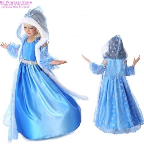 Girls Costume Anna Elsa Dress with Cape Children Princess Party Cosplay Chothes Halloween Costumes Kids Evening Party Vestidos