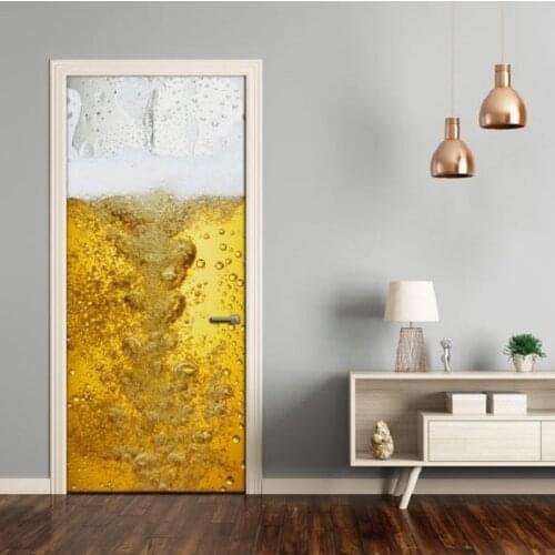 Creative Door Sticker Beer Bubbles Door Mural Door Cover Wall Stickers Kitchen Wallpaper Renew Mural Decal Kids Home Decor