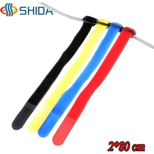 10 pcs 2 cm x 80 cm Reusable Cable Ties Nylon Strap Hook Loop Magic Tape with Plastic Buckle for Computer Wires Management