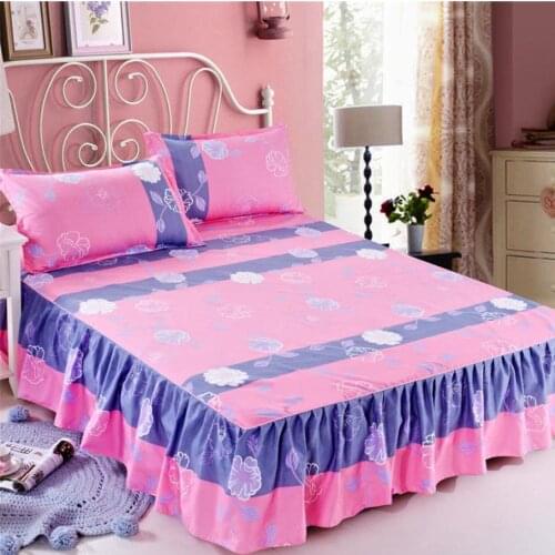 Fashion Soft Sanding Bedspread Anti-skip Wedding Bed Skirt Queen King Size No Pilling Fitted Sheet Cover Layer Bed Cover F0060