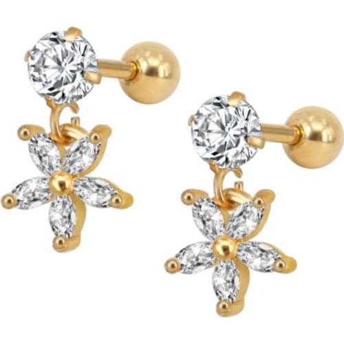 Fashion 316L Stainless Steel 5AAAAA Zircon Star Earrings 24K Plated Gold Tragus Ear Studs For Women