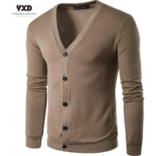 Men Clothes Solid Knitted Cardigan Man Casual khaki Slim V-neck Coat Mens Sweaters Single-breasted Sweater Mens Clothing Male