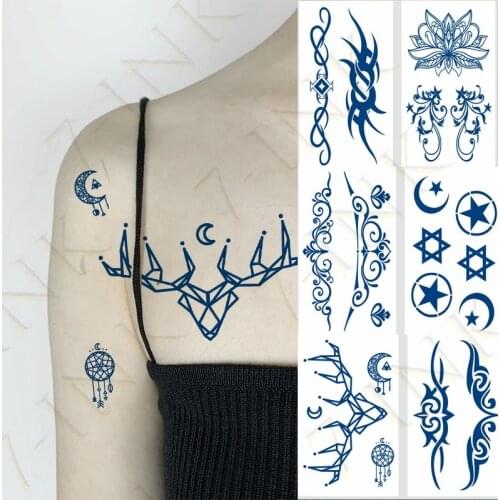 Juice Waterproof Temporary Tattoo Stickers Star Moon Antlers Flower Totem Art Tatoo Fake Tatto Keeps 7-15 Days for Men Women