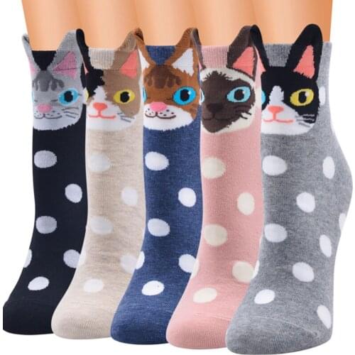 New Womens Animal Cartoon Dots Female Kitty Stereo Funny Women Socks Kawaii Korean Style Streetwear Harajuku Casual