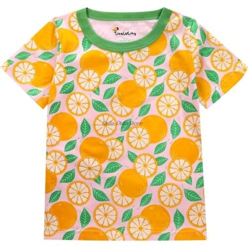 Summer New Girls T Shirt Childrens Cotton Tops Tees Baby Kids Cartoon Orange Printed Infantil 2-8 Years Clothes Tops Clothing