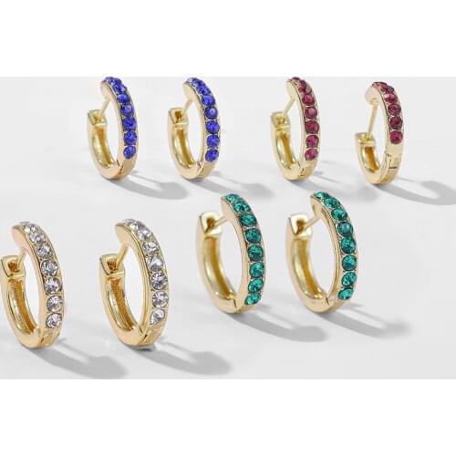 New Fashion Multicolor Rhinestone Small Hoop Earrings for Women Girls Simple Gold Copper Circle Ear Hoops Huggie Jewelry