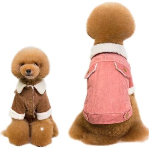 Autumn and Winter dog clothes with plush corduroy thick brushed dog coat cat jacket for small dogs cotton clothes teddy