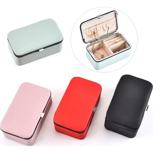 Portable Leather Jewelry Storage Box Lockable Necklace Rings Display Holder