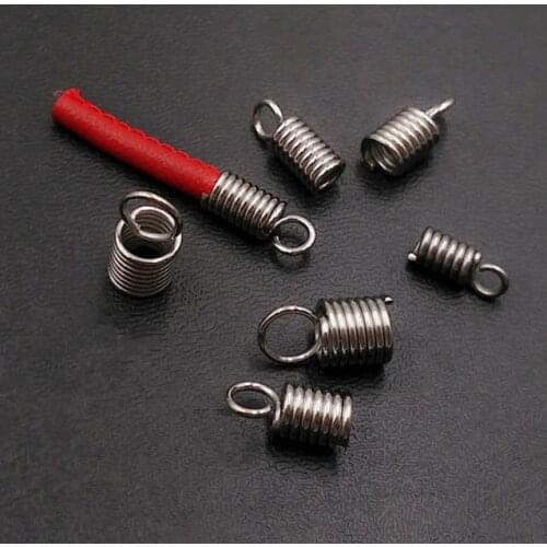 Stainless Steel Cord Spring Crimps End Cap Connectors with Loop 2mm 3mm 4mm Leather Cord DIY Crafts Jewelry Accessories