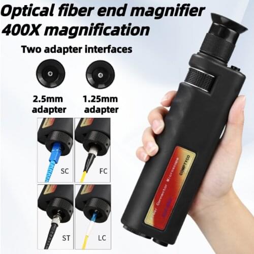 Handheld Optical Fiber End Face Magnifier AUA-400X Multiples Fiber Inspection Microscope 2.5mm(SC/FC/ST) /1.25mm(LC) Adapter