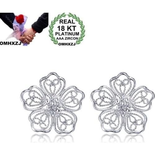OMHXZJ Wholesale European Fashion Woman Girl Party Wedding Gift Lace Flower White 18KT White Gold Stud Earrings EA248
