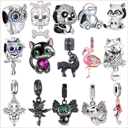 Cartoon 925 Sterling Silver Cute Little Dragon Doll Charm Beads Fit Original Pandora Bracelet Fine Silver Jewelry Making