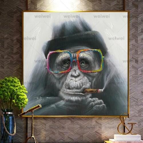 Nordic Monkey Gorilla Smoking Abstract Oil Painting Canvas Posters Prints Scandinavian Cuadros Wall Art Picture for Living Room
