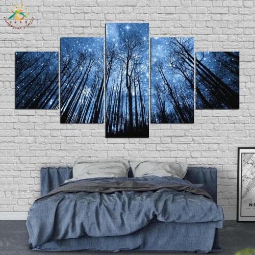 Starry Sky Night Trees Modern Wall Art Pictures Prints Canvas Art Painting Modular Pictures Poster for Living Room Decoration