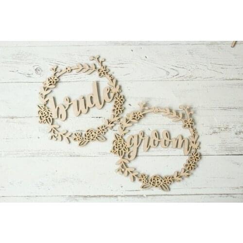 Bride and Groom Wreath Chair Signs Wedding Chair Signs