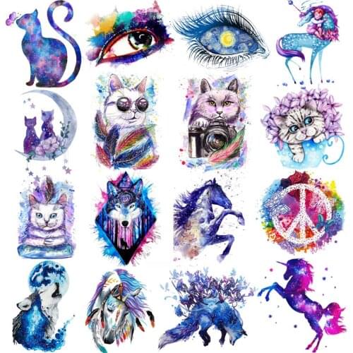 Iron-On Transfers For Clothing Cat Unicorn Stickers DIY Thermotransfer For Clothes Patches For Clothing thermoadhesive Patches