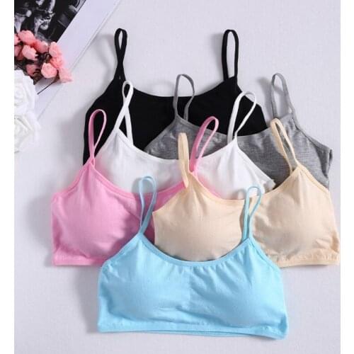 Young Girls Solid Soft Cotton Bra Puberty Teenage Breathable Underwear Kid Cloth 97BC