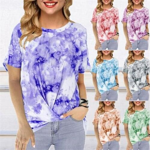 Plus Size S-5XL Summer Women Tie-dye T-Shirts Twisted Short Sleeve Tops Fashion Casual 2020 Women Street Tops Ladies Tee Shirt
