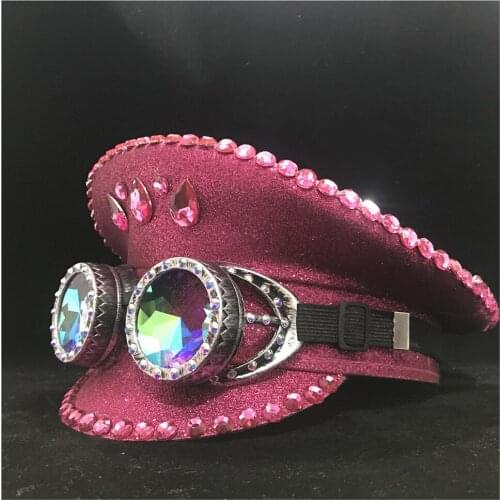 2020 Women Fashion Pink Police Hat With Metal Classes Performance Military Hat Captain Hat Club Hat