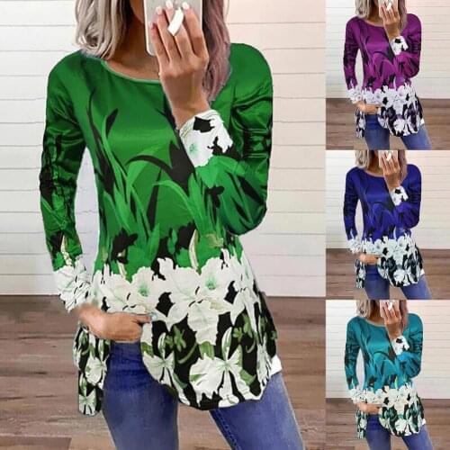 Floral Print Harajuku Tunic T Shirt Women 2021 New Autumn Fashion Casual O Neck Long Sleeve Slim Tee Shirt Femme Plus Size Tops