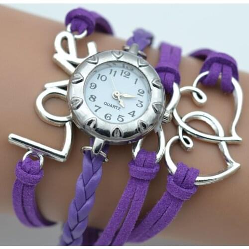 New Fashion Leather Bracelet Watch Women Casual Love Heart Suede Pointer Boyfriend Girlfriend