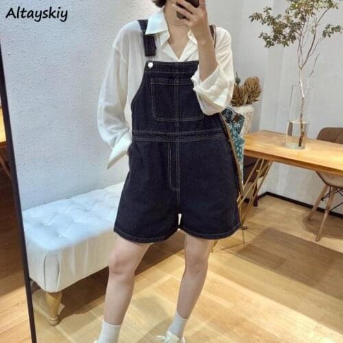 Women Romper Sleeveless Wide Leg Stylish Simple Solid Basic All-match Street College Female Summer Korean Style Denim Girls Soft