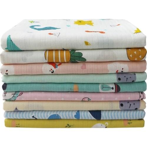 150x50cm Pure Cotton Double Layer Super Soft Gauze Baby Cartoon Clothing Bath Towel Blanket Encryption Cotton Yarn Cloth Fabric