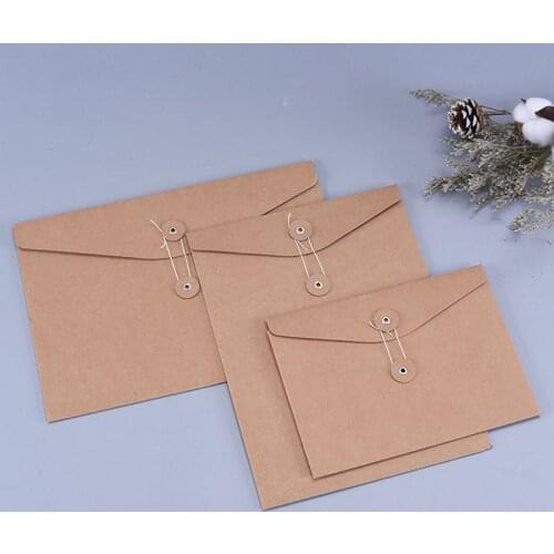 20Pcs Envelopes For A4/A5 Vintage Kraft Paper Line Buckle Folder Document Contract Information Bag Envelope Office Supplies